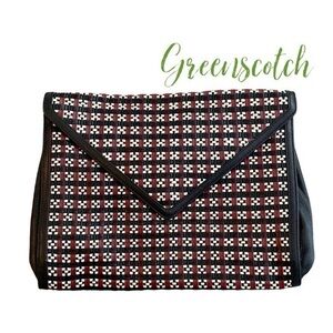 Rebecca Minkoff black white red leather woven oversized clutch purse